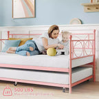 Letto a giorno matrimoniale in metallo con letto estraibile, struttura resistente, rotelle con blocco e doghe in metallo, ideale per camera da letto, camera degli ospiti o soggiorno