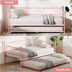 Letto a giorno matrimoniale in metallo con letto estraibile, struttura resistente, rotelle con blocco e doghe in metallo, ideale per camera da letto, camera degli ospiti o soggiorno