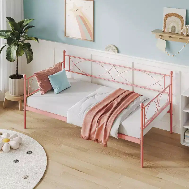 Letto a giorno matrimoniale in metallo con letto estraibile, struttura resistente, rotelle con blocco e doghe in metallo, ideale per camera da letto, camera degli ospiti o soggiorno