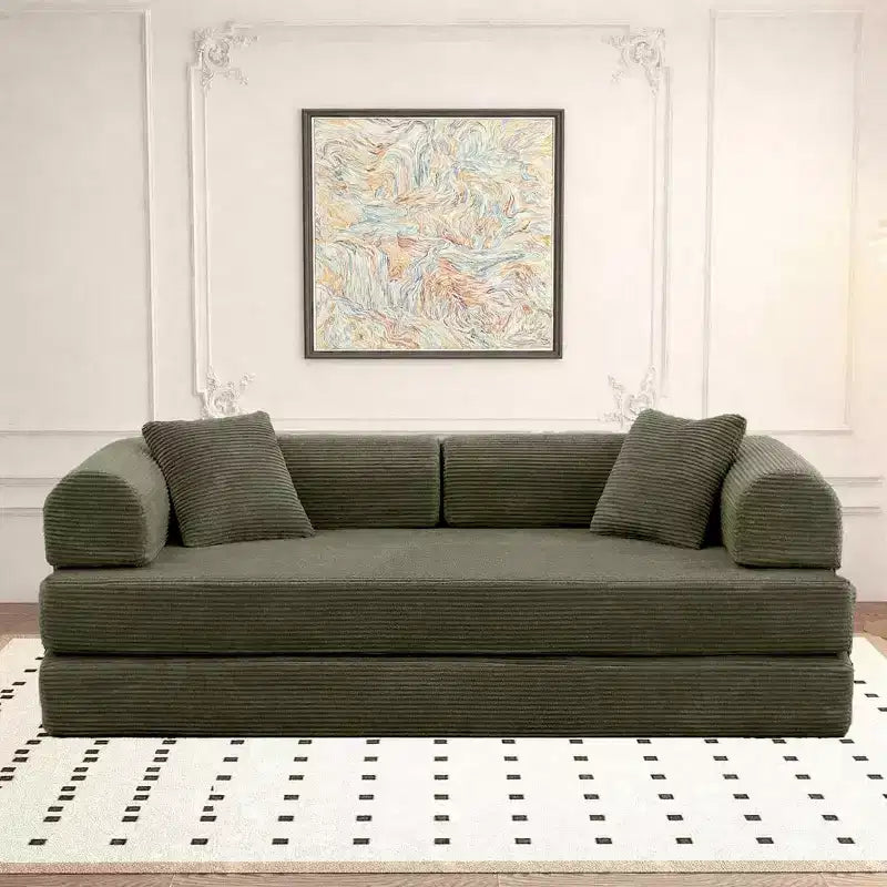 Divano Letto Convertibile con Piattaforma, Cuscino Cilindrico e Materasso Pieghevole in Velluto a Coste, Adatto per Soggiorno, Camera da Letto, Salotto e Studio