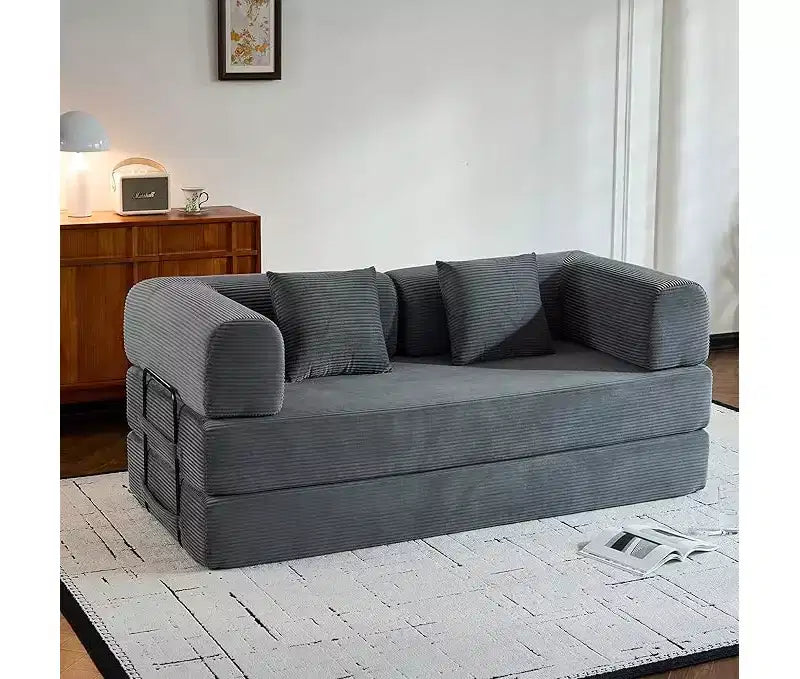 Divano Letto Convertibile con Piattaforma, Cuscino Cilindrico e Materasso Pieghevole in Velluto a Coste, Adatto per Soggiorno, Camera da Letto, Salotto e Studio