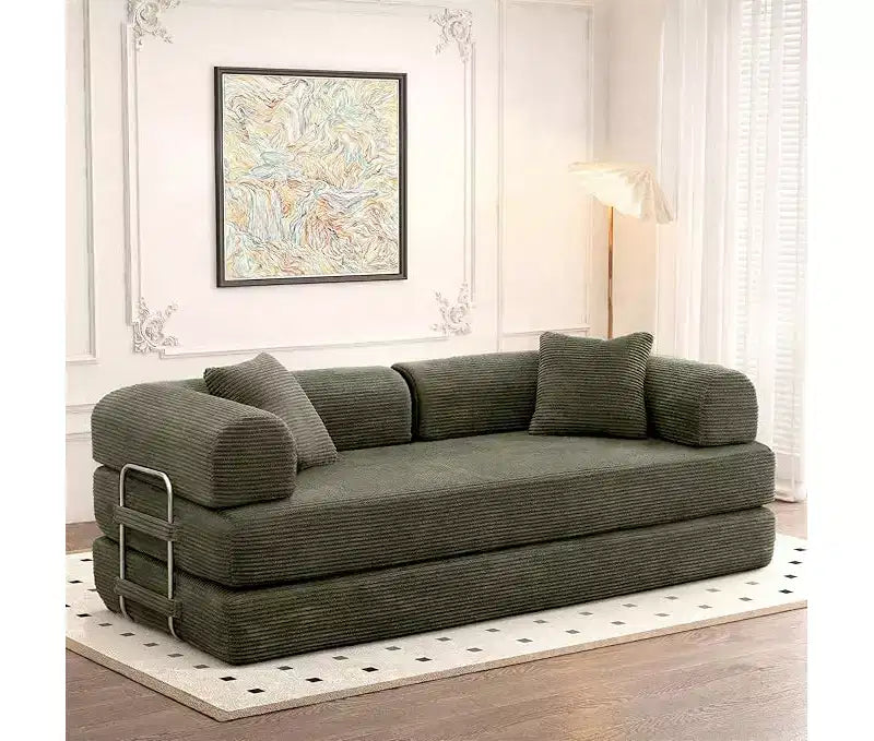 Divano Letto Convertibile con Piattaforma, Cuscino Cilindrico e Materasso Pieghevole in Velluto a Coste, Adatto per Soggiorno, Camera da Letto, Salotto e Studio