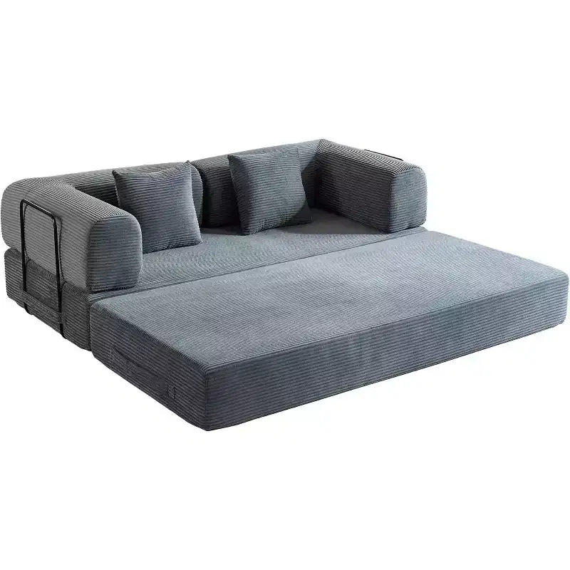 Convertible Sofa Bed Platform, with Cylindrical Pillow and Corduroy Foldable Mattress, Suitable for Living Room, Bedroom, Lounge, and Studio