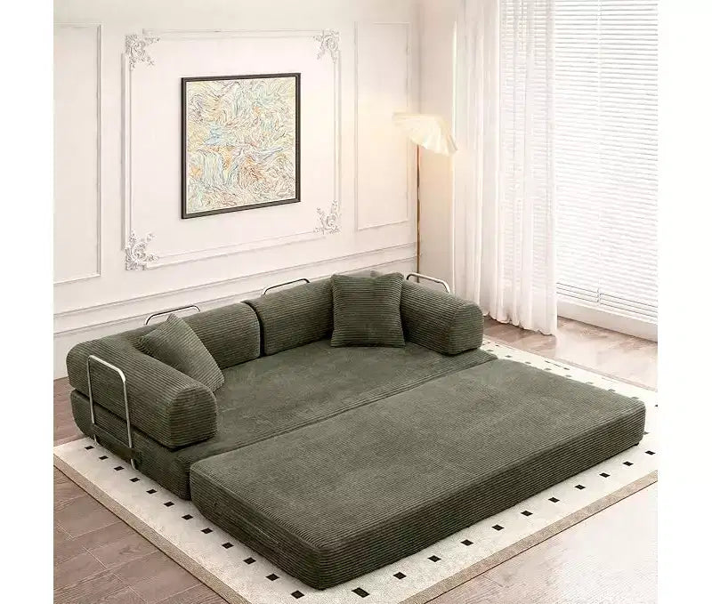 Divano Letto Convertibile con Piattaforma, Cuscino Cilindrico e Materasso Pieghevole in Velluto a Coste, Adatto per Soggiorno, Camera da Letto, Salotto e Studio