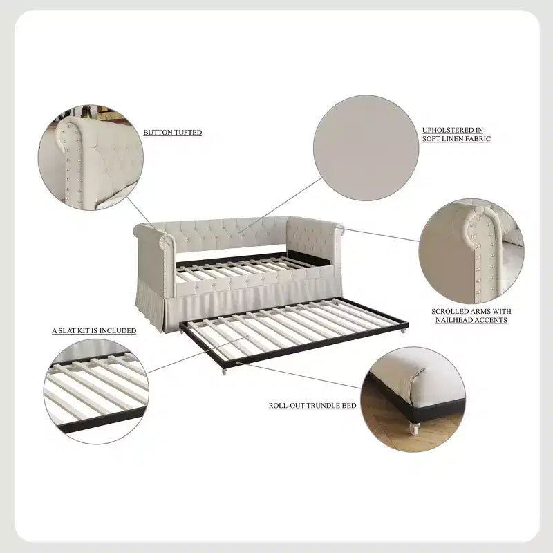 Divano letto singolo ChaletPosh in lino con letto estraibile