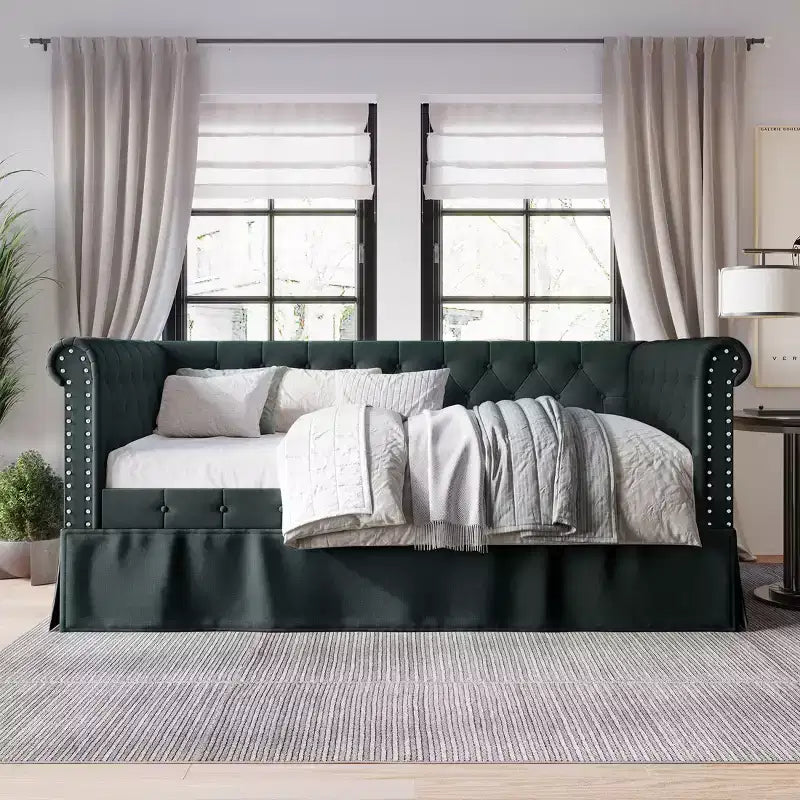 ChaletPosh Twin Size Daybed in Linen with Trundle