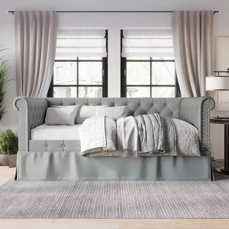 Divano letto singolo ChaletPosh in lino con letto estraibile