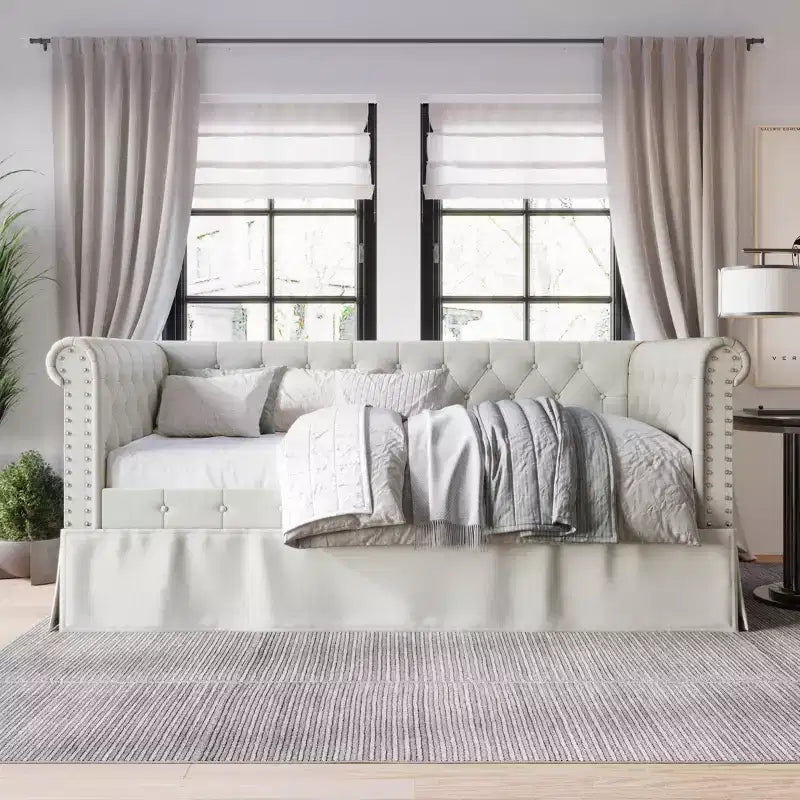 Divano letto singolo ChaletPosh in lino con letto estraibile