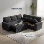 Dyonery Divano letto componibile a 5 posti, Divano letto a L con reclinabile, contenitore, porte USB e tessuto ciniglia, per piccoli spazi
