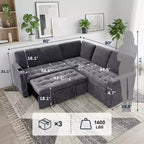 Dyonery Divano letto componibile a 5 posti, Divano letto a L con reclinabile, contenitore, porte USB e tessuto ciniglia, per piccoli spazi