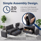 Dyonery Divano letto componibile a 5 posti, Divano letto a L con reclinabile, contenitore, porte USB e tessuto ciniglia, per piccoli spazi