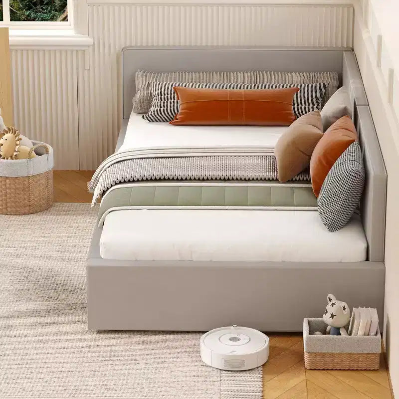 Acekool Letto a Divano Doppio con Cassetti Contenitori, Telaio ad Angolo Imbottito in Velluto con Sponde, Grigio Chiaro o Beige