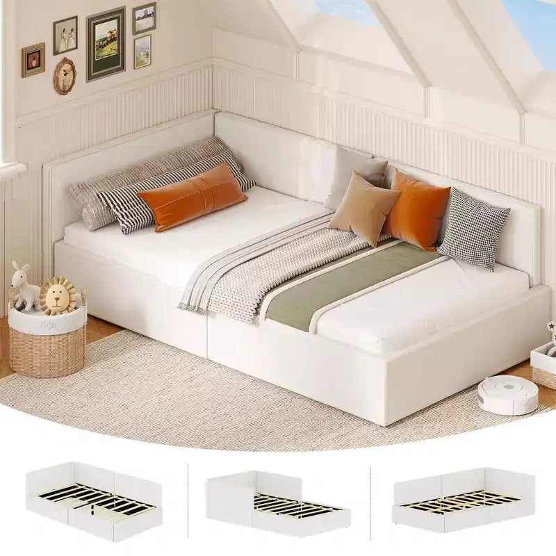 Acekool Letto a Divano Doppio con Cassetti Contenitori, Telaio ad Angolo Imbottito in Velluto con Sponde, Grigio Chiaro o Beige