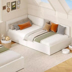 Acekool Twin Daybed with Storage Drawers, Velvet Upholstered Corner Bed Frame with Rails, Light Grey or Beige