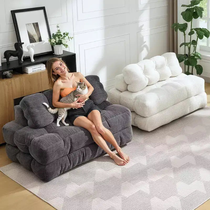 Divano Letto Pieghevole 3 in 1 COZONY, Poltrona da Pavimento Pieghevole con Cuscino, Futon da Pavimento in Velluto a Coste, Letto Pieghevole in Schiuma Sminuzzata per Soggiorno/Camera da Letto