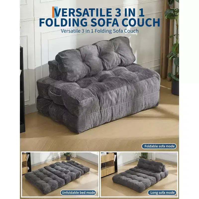 Divano Letto Pieghevole 3 in 1 COZONY, Poltrona da Pavimento Pieghevole con Cuscino, Futon da Pavimento in Velluto a Coste, Letto Pieghevole in Schiuma Sminuzzata per Soggiorno/Camera da Letto