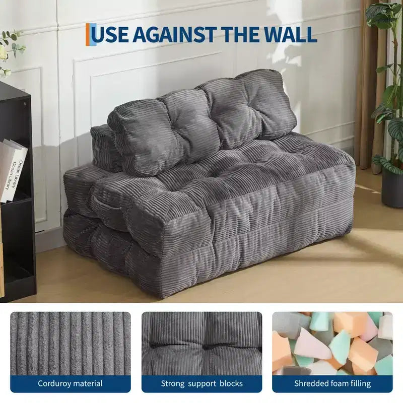 Divano Letto Pieghevole 3 in 1 COZONY, Poltrona da Pavimento Pieghevole con Cuscino, Futon da Pavimento in Velluto a Coste, Letto Pieghevole in Schiuma Sminuzzata per Soggiorno/Camera da Letto