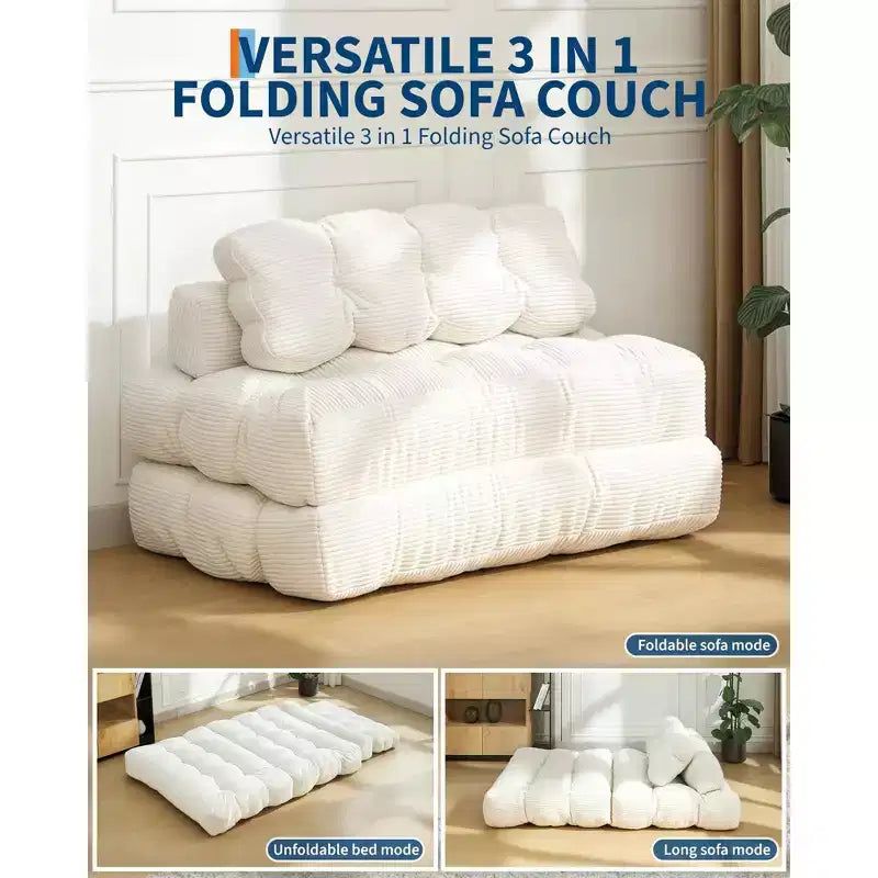 Divano Letto Pieghevole 3 in 1 COZONY, Poltrona da Pavimento Pieghevole con Cuscino, Futon da Pavimento in Velluto a Coste, Letto Pieghevole in Schiuma Sminuzzata per Soggiorno/Camera da Letto
