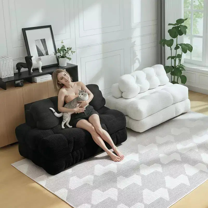 Divano Letto Pieghevole 3 in 1 COZONY, Poltrona da Pavimento Pieghevole con Cuscino, Futon da Pavimento in Velluto a Coste, Letto Pieghevole in Schiuma Sminuzzata per Soggiorno/Camera da Letto