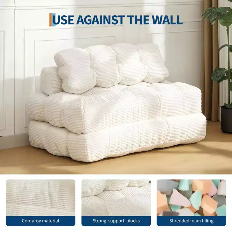 Divano Letto Pieghevole 3 in 1 COZONY, Poltrona da Pavimento Pieghevole con Cuscino, Futon da Pavimento in Velluto a Coste, Letto Pieghevole in Schiuma Sminuzzata per Soggiorno/Camera da Letto