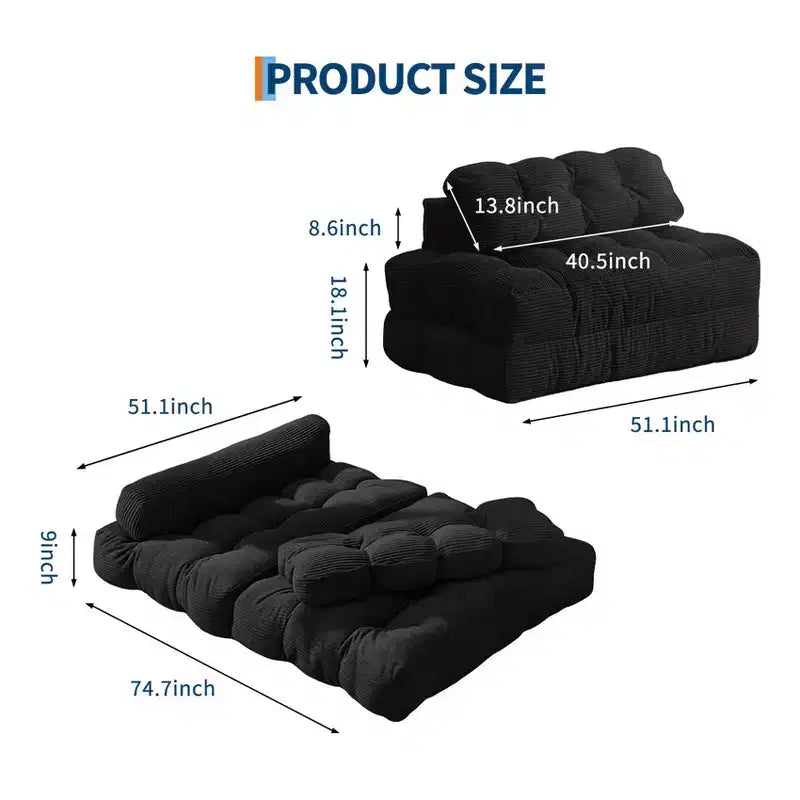 Divano Letto Pieghevole 3 in 1 COZONY, Poltrona da Pavimento Pieghevole con Cuscino, Futon da Pavimento in Velluto a Coste, Letto Pieghevole in Schiuma Sminuzzata per Soggiorno/Camera da Letto