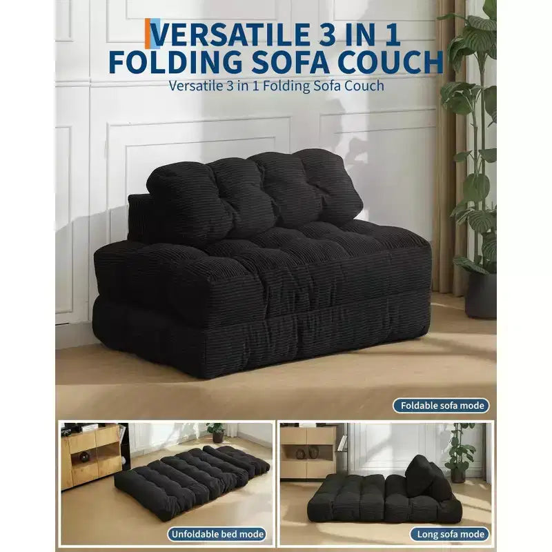 Divano Letto Pieghevole 3 in 1 COZONY, Poltrona da Pavimento Pieghevole con Cuscino, Futon da Pavimento in Velluto a Coste, Letto Pieghevole in Schiuma Sminuzzata per Soggiorno/Camera da Letto