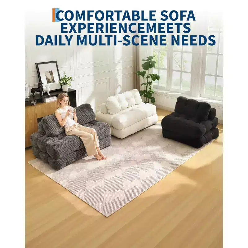 Divano Letto Pieghevole 3 in 1 COZONY, Poltrona da Pavimento Pieghevole con Cuscino, Futon da Pavimento in Velluto a Coste, Letto Pieghevole in Schiuma Sminuzzata per Soggiorno/Camera da Letto