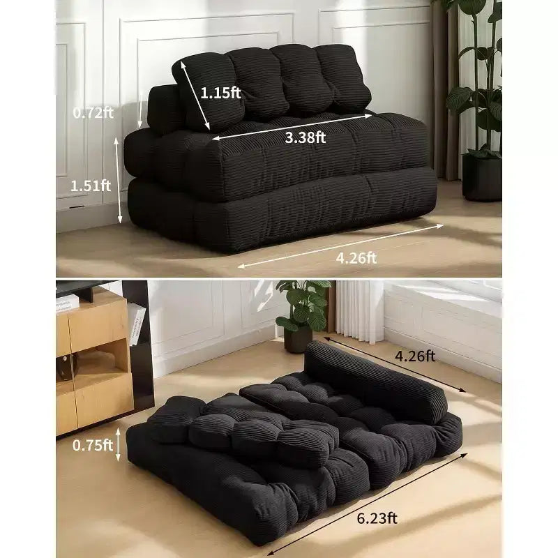 Divano Letto Pieghevole 3 in 1 COZONY, Poltrona da Pavimento Pieghevole con Cuscino, Futon da Pavimento in Velluto a Coste, Letto Pieghevole in Schiuma Sminuzzata per Soggiorno/Camera da Letto
