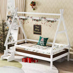 Letto a piattaforma Twin/Full House con scale, struttura letto a profilo basso Divertimento infantile - ModernLuxe