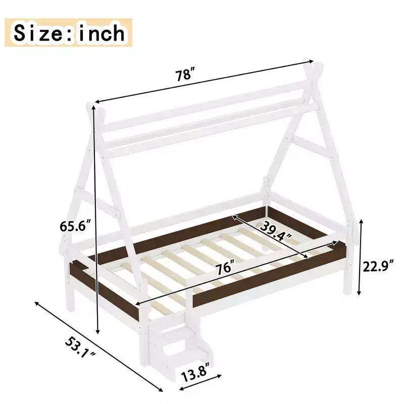 Letto a piattaforma Twin/Full House con scale, struttura letto a profilo basso Divertimento infantile - ModernLuxe