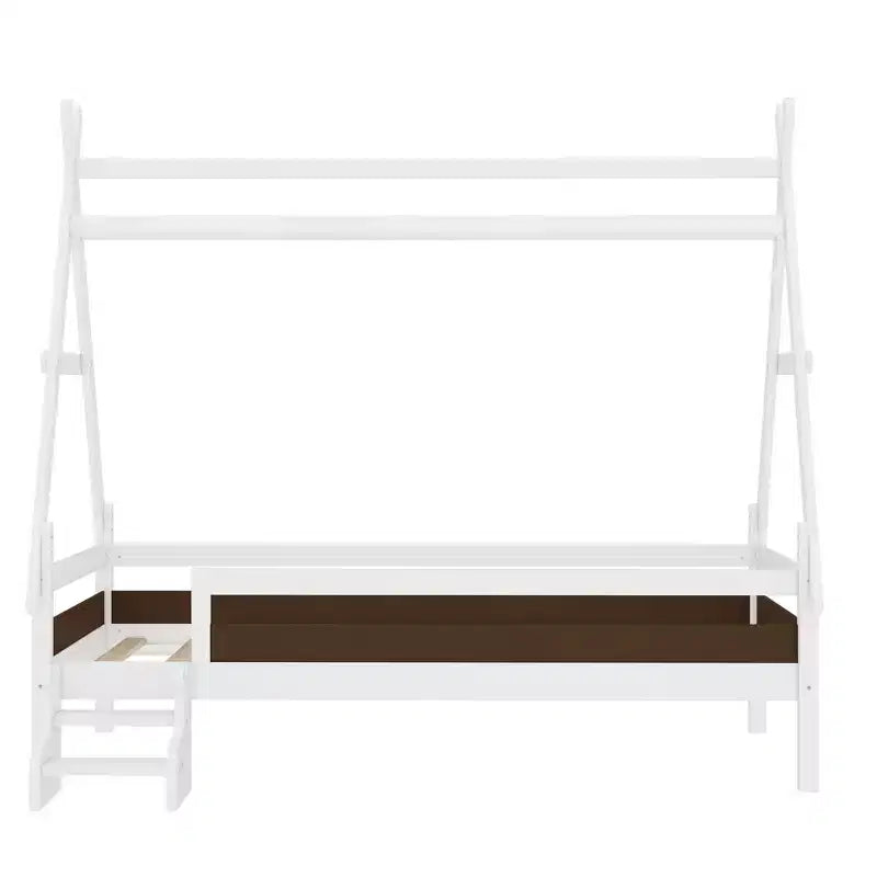 Letto a piattaforma Twin/Full House con scale, struttura letto a profilo basso Divertimento infantile - ModernLuxe