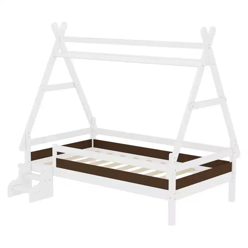 Letto a piattaforma Twin/Full House con scale, struttura letto a profilo basso Divertimento infantile - ModernLuxe