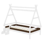Letto a piattaforma Twin/Full House con scale, struttura letto a profilo basso Divertimento infantile - ModernLuxe