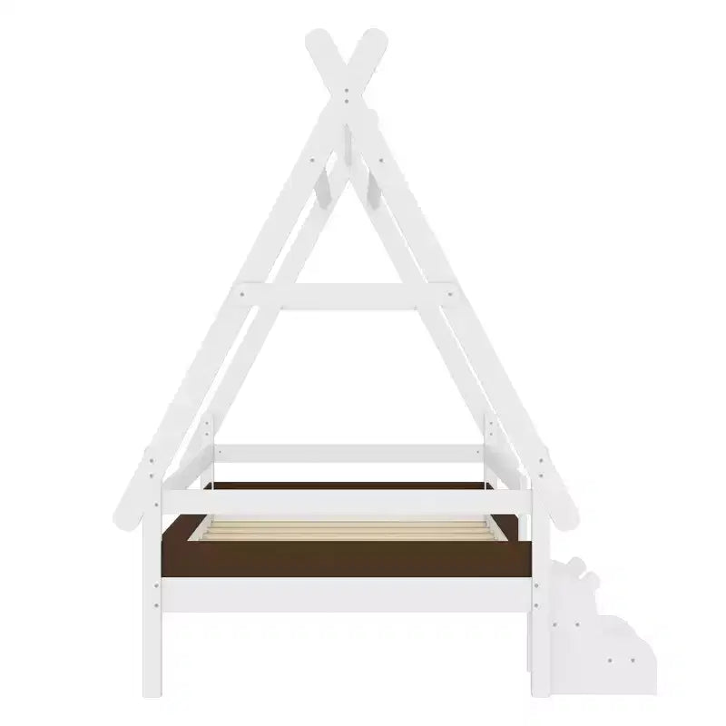 Letto a piattaforma Twin/Full House con scale, struttura letto a profilo basso Divertimento infantile - ModernLuxe