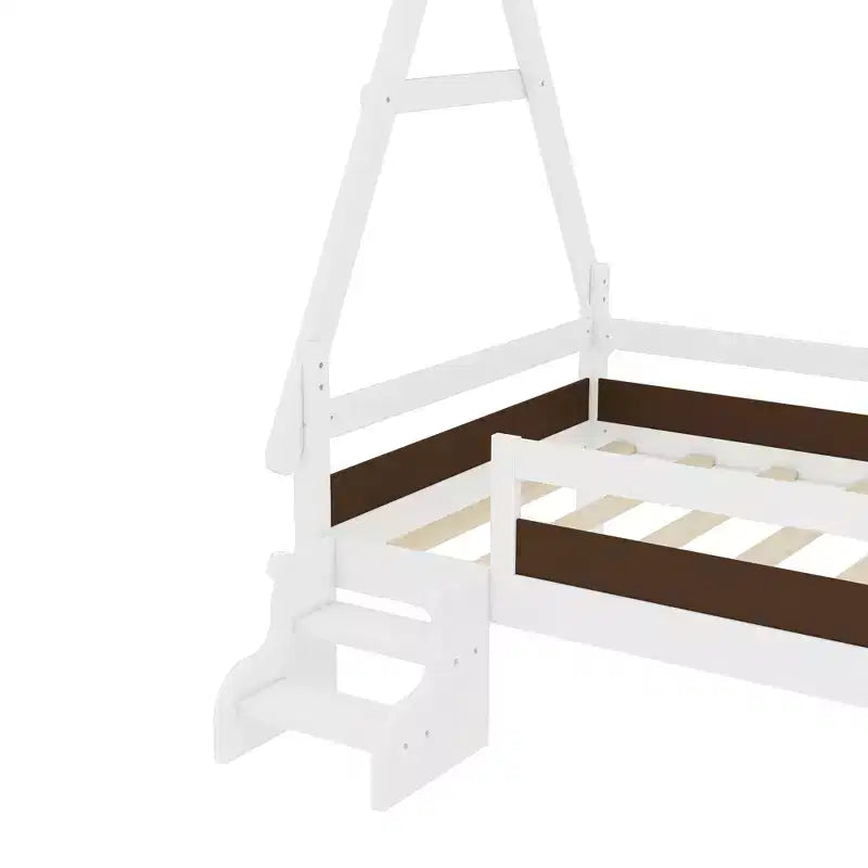 Letto a piattaforma Twin/Full House con scale, struttura letto a profilo basso Divertimento infantile - ModernLuxe