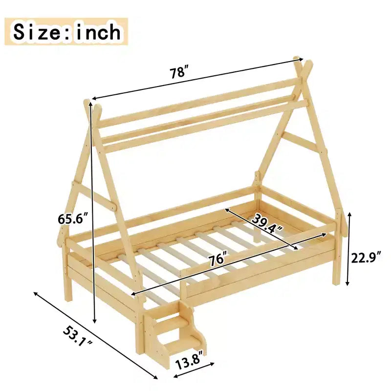 Letto a piattaforma Twin/Full House con scale, struttura letto a profilo basso Divertimento infantile - ModernLuxe