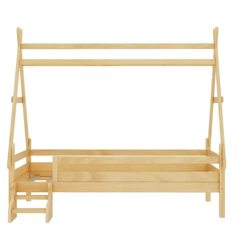 Letto a piattaforma Twin/Full House con scale, struttura letto a profilo basso Divertimento infantile - ModernLuxe