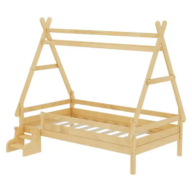 Letto a piattaforma Twin/Full House con scale, struttura letto a profilo basso Divertimento infantile - ModernLuxe