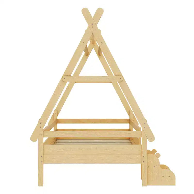Letto a piattaforma Twin/Full House con scale, struttura letto a profilo basso Divertimento infantile - ModernLuxe