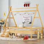Twin/Full House Platform Bed with Stairs, Low Profile Bed Frame Childlike Fun Bed - ModernLuxe