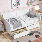 Bellemave Twin Daybed with 2 Storage Drawers, Solid Pine Wood Sofa Bed, Space-Saving Design for Bedroom or Living Room, White