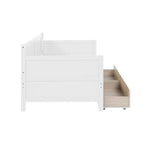 Bellemave Lettino singolo con 2 cassetti portaoggetti, divano letto in legno massello di pino, design salvaspazio per camera da letto o soggiorno, bianco