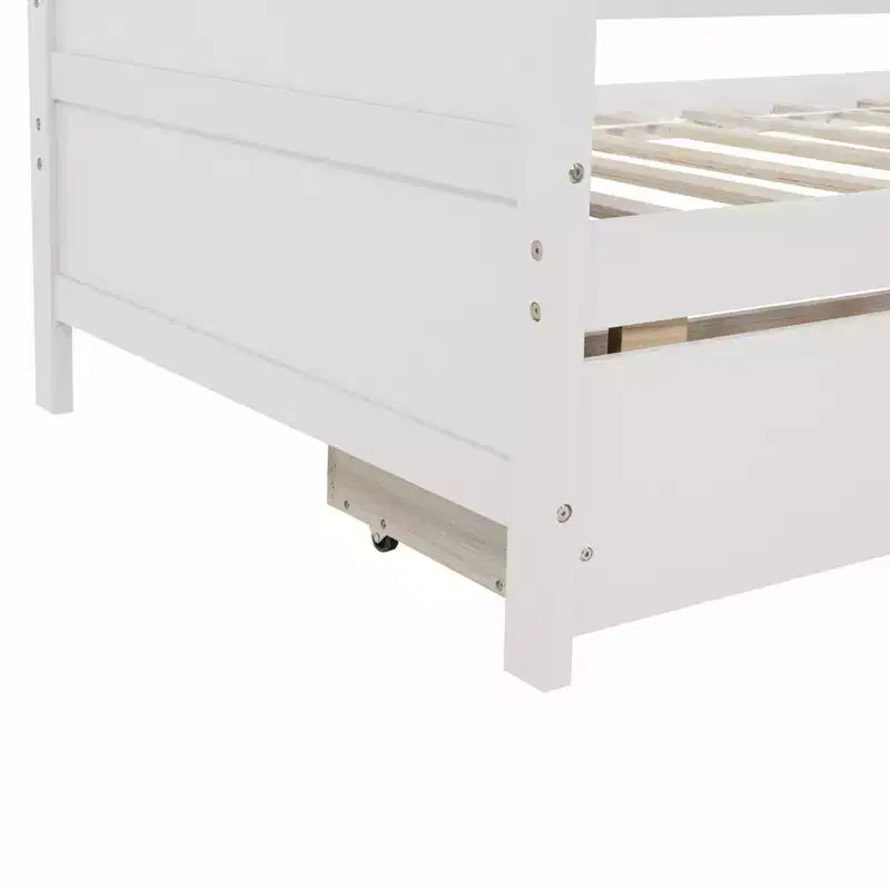 Bellemave Lettino singolo con 2 cassetti portaoggetti, divano letto in legno massello di pino, design salvaspazio per camera da letto o soggiorno, bianco