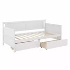 Bellemave Lettino singolo con 2 cassetti portaoggetti, divano letto in legno massello di pino, design salvaspazio per camera da letto o soggiorno, bianco