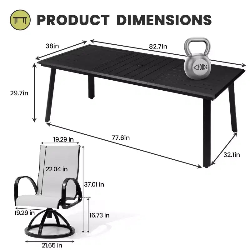 Set da pranzo da esterno in alluminio Crestlive Products con tavolo da pranzo da giardino e classiche poltrone con braccioli per 6-10 persone, per esterni