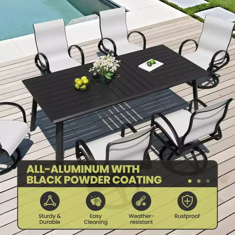 Set da pranzo da esterno in alluminio Crestlive Products con tavolo da pranzo da giardino e classiche poltrone con braccioli per 6-10 persone, per esterni