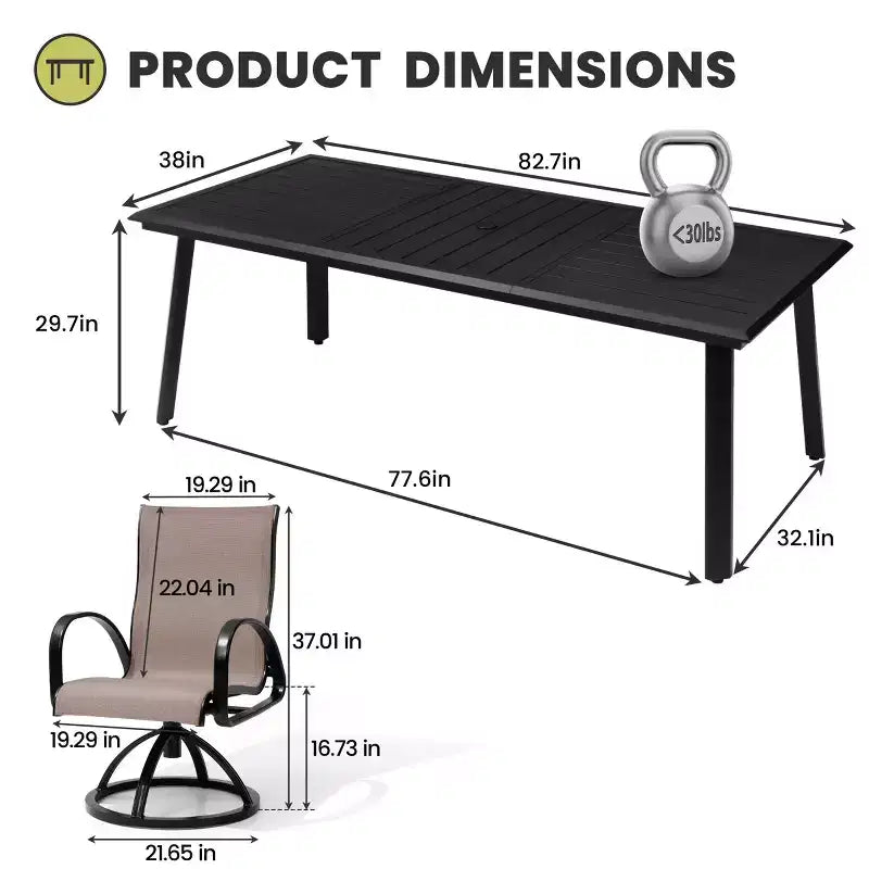 Set da pranzo da esterno in alluminio Crestlive Products con tavolo da pranzo da giardino e classiche poltrone con braccioli per 6-10 persone, per esterni