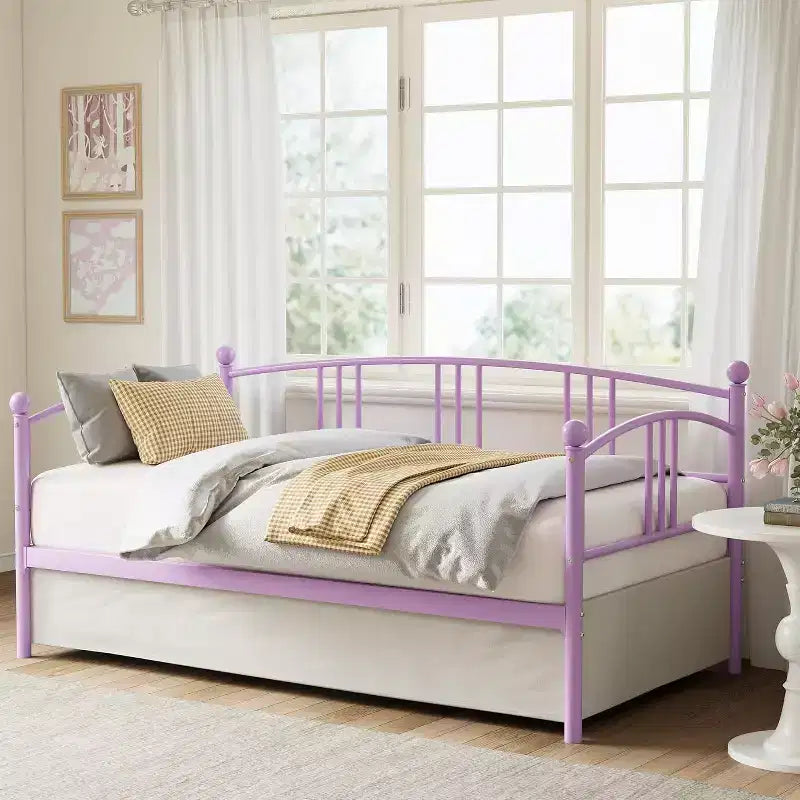 Twin Daybed Without Trundle, Metal Twin Size Daybed, Steel Slat Support Sofa Bed for Living Room, Bedroom, Guest Room