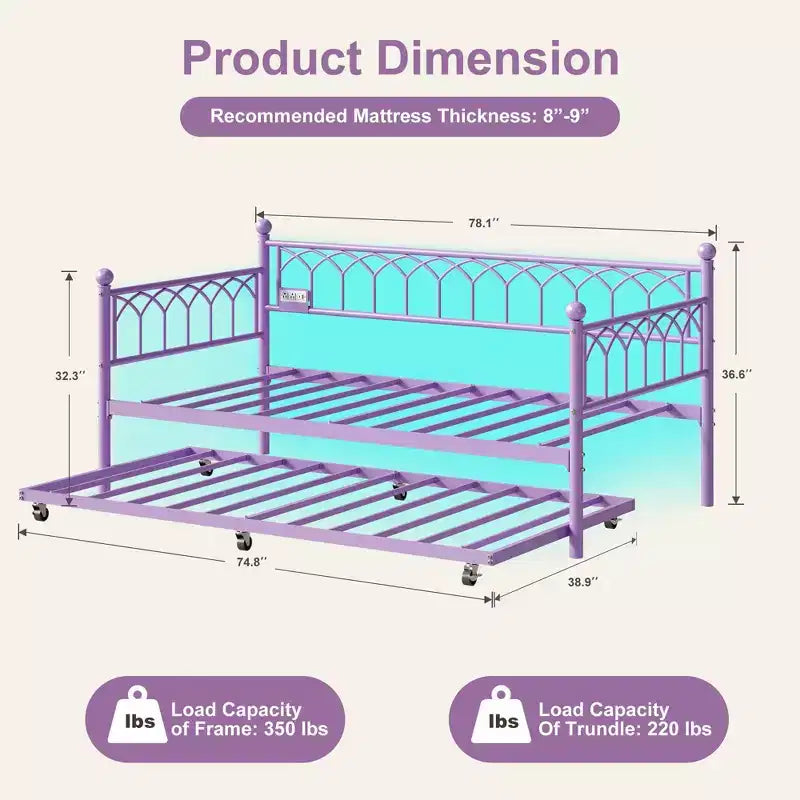 COZONY Letto Divano con Letto Estraibile con Stazione di Ricarica e Luci LED RGB, Struttura Letto Divano, Doghe in Acciaio Resistente, Design Salvaspazio, Facile Montaggio
