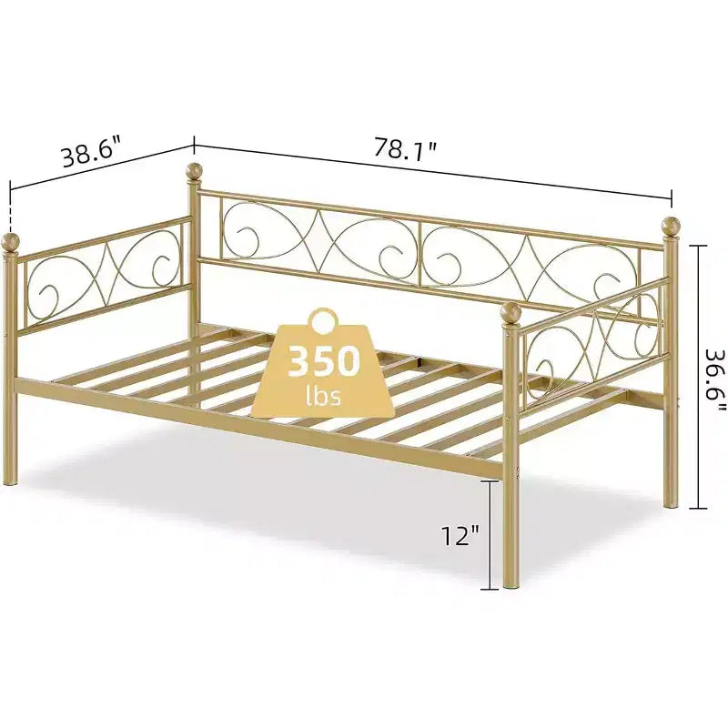 Struttura letto a una piazza in metallo con contenitore, Letto a una piazza resistente con doghe in metallo, Letto a una piazza multifunzionale per soggiorno, camera da letto, Nero